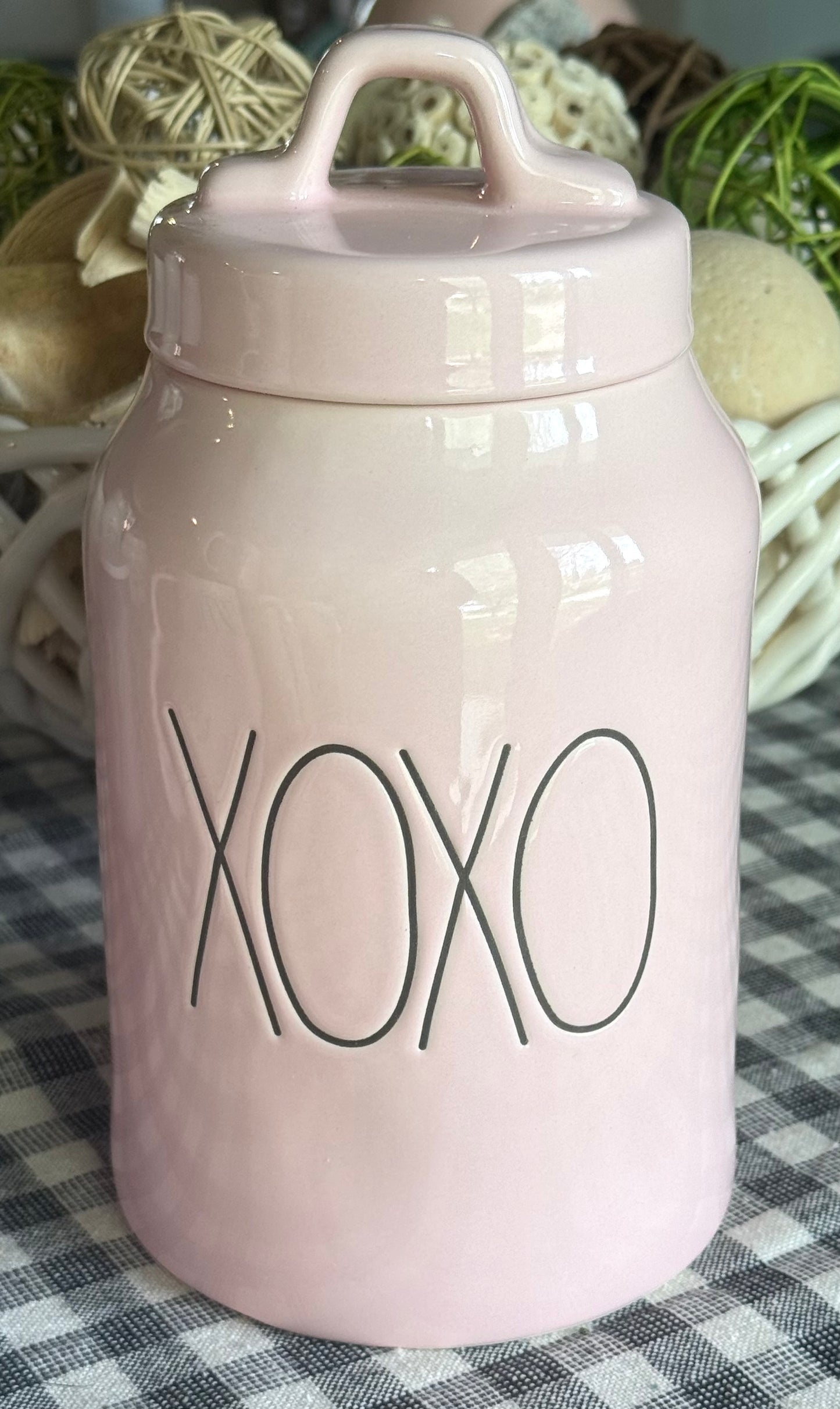New Rae Dunn pink ceramic coffee mug 8” Canister XOXO