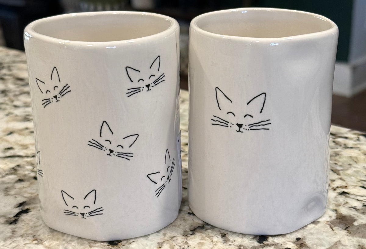 New Rae Dunn 2-piece cat print ceramic storage jars 4”