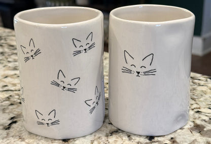 New Rae Dunn 2-piece cat print ceramic storage jars 4”