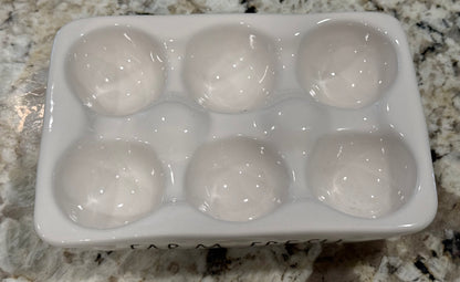 New Rae Dunn white ceramic FARM FRESH egg holder