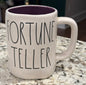 New Rae Dunn white ceramic coffee mug Halloween decor FORTUNE TELLER purple interior