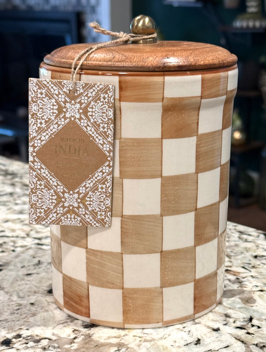 New Made in India butter check ceramic storage canister 8.25”