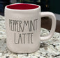 New Rae Dunn white ceramic Christmas decor coffee mug PEPPERMINT LATTE red interior