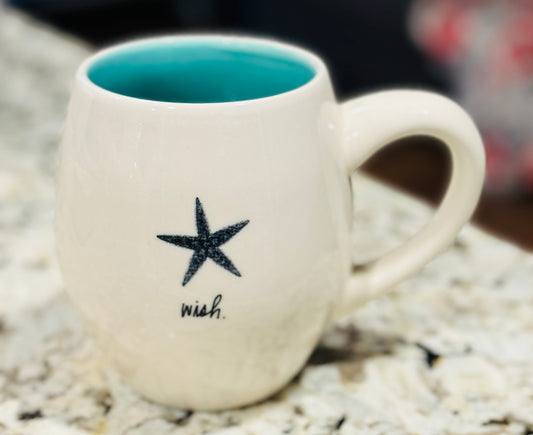 Rae Dunn ceramic beach themed coffee mug WISH