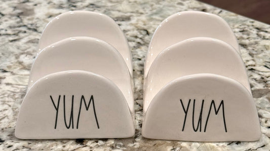 New Rae Dunn 2-piece ceramic YUM taco holder set