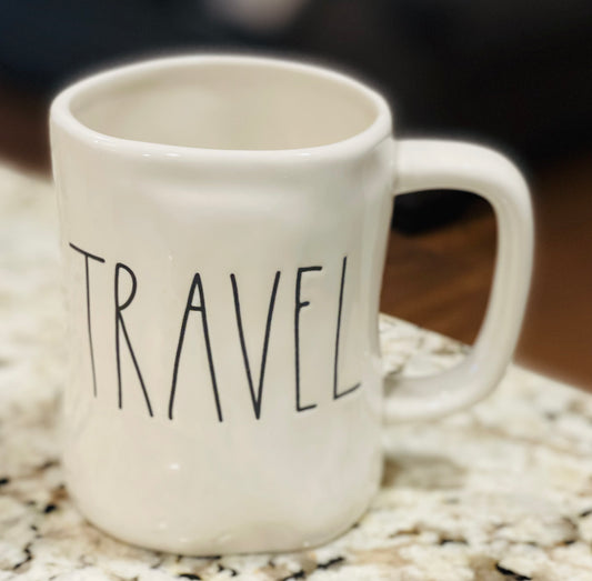 New Rae Dunn white ceramic coffee mug TRAVEL