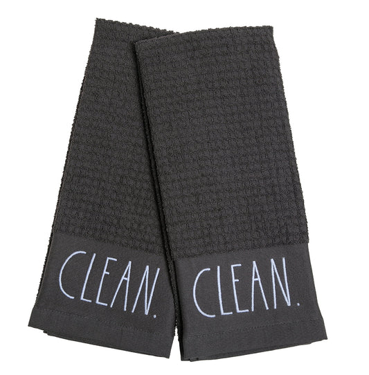 Rae Dunn Clean Kitchen Towel Set, 2 Pack, Gray & White