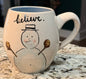 New Rae Dunn white ceramic Christmas snowman coffee mug decor BELIEVE