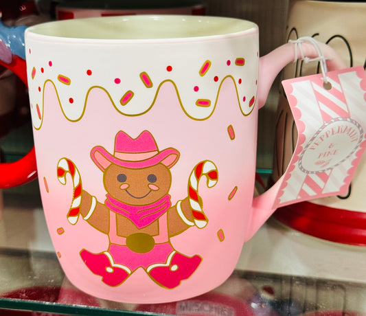 New soft touch pink cowboy gingerbread coffee mug