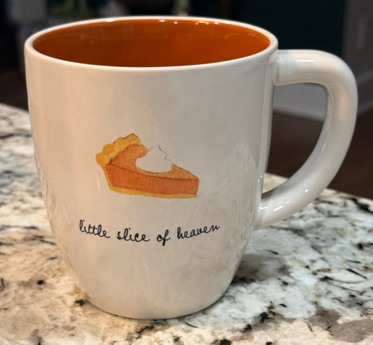 New Rae Dunn white ceramic coffee mug fall decor pumpkin pie LITTLE SLICE OF HEAVEN
