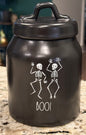 New Rae Dunn black ceramic 6” Halloween dancing skeleton canister BOO!