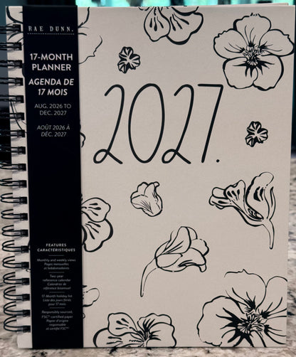 New Rae Dunn 8x10 spiral hardback 2026-2027 Planner-white flower print