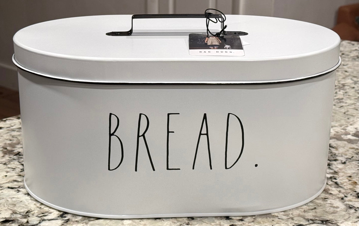 New Rae Dunn white metal BREAD storage lidded container (large) 13.5x7x10