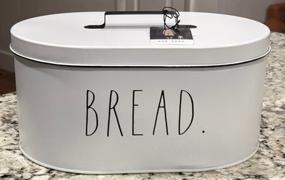New Rae Dunn white metal BREAD storage lidded container (large) 13.5x7x10