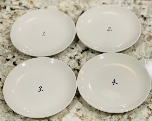 Rae Dunn white ceramic hard to find Numbers line 1-4 first release plate set set.