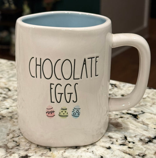 New Rae Dunn white ceramic Easter coffee mug CHOCOLATE EGGS