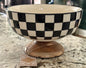 New ceramic Made in India black check checkered 10.5x5.5 large table top pedestal fruit bowl