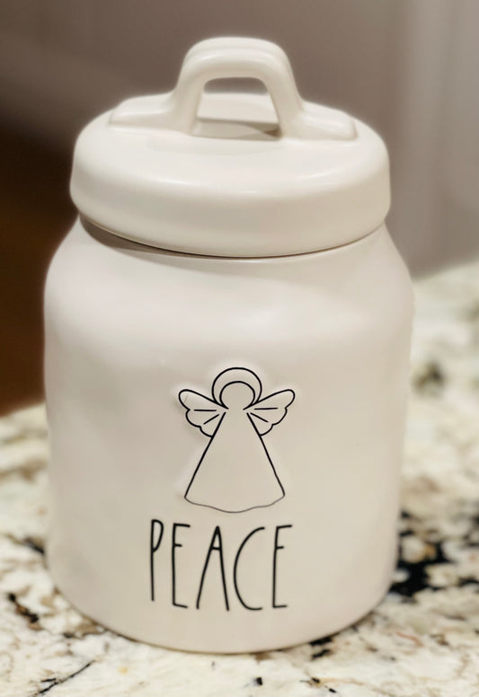 New Rae Dunn baby white ceramic Christmas canister PEACE Angel-last of the set!