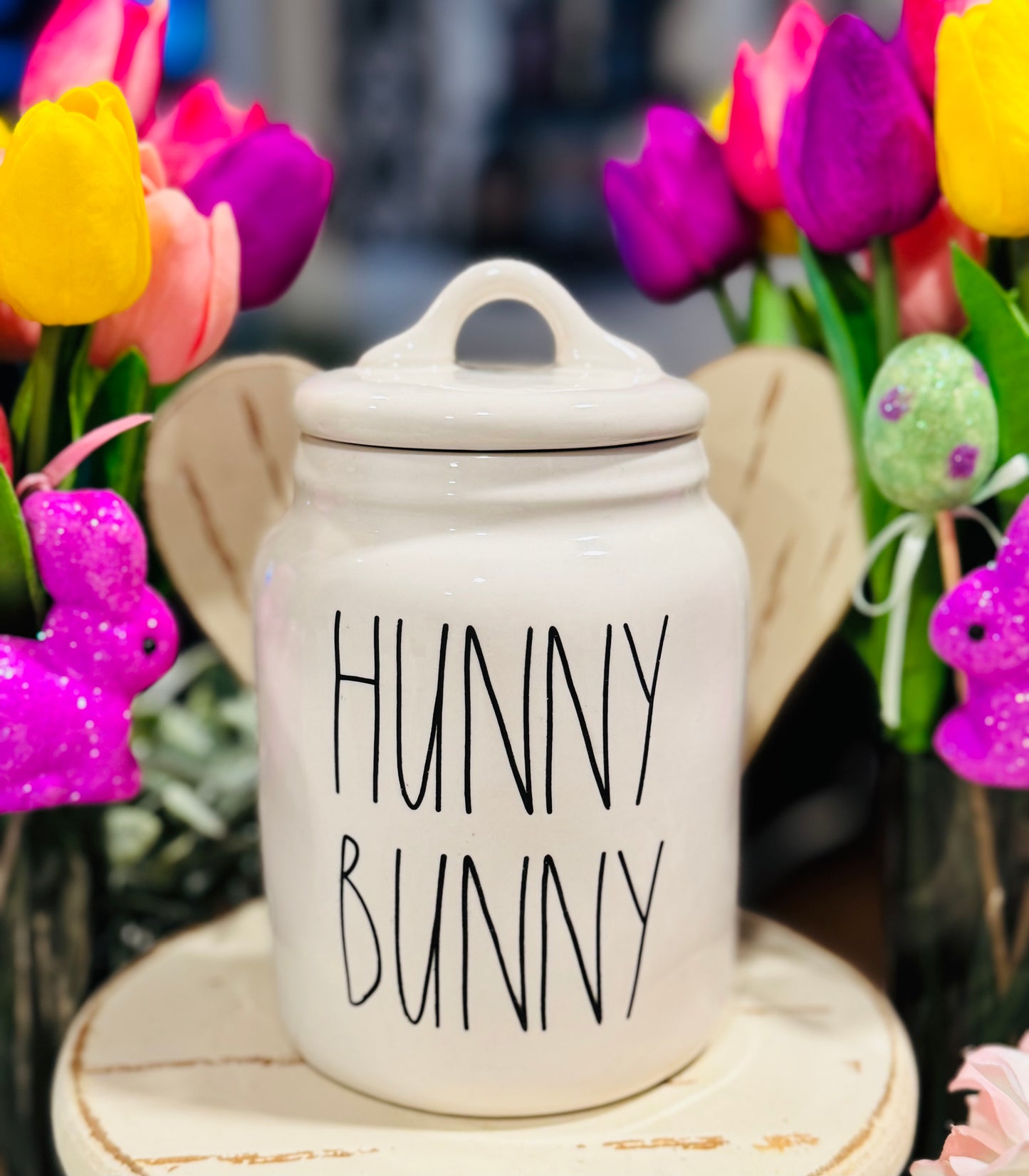 New Rae Dunn ceramic 6” baby Easter canister decor HUNNY BUNNY