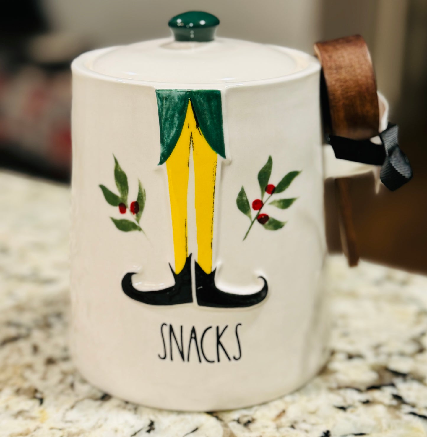 New Rae Dunn x Elf Movie ceramic canister with feet SNACKS