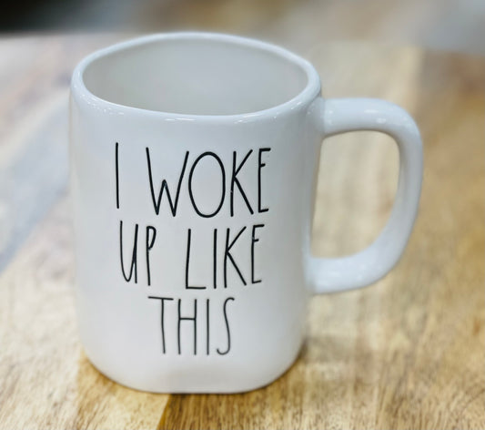 New Rae Dunn white ceramic coffee mug I WOKE UP LIKE THIS