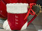 New Rae Dunn red ceramic Christmas stocking coffee mug HO HO HO