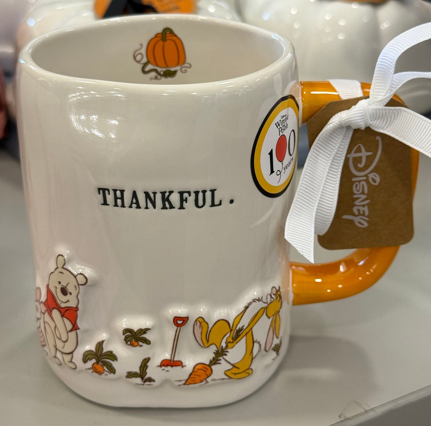 New Rae Dunn x Winnie the Pooh white ceramic fall coffee mug THANKFUL