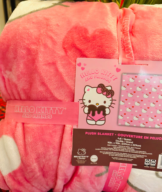 New Hello Kitty pink heart Valentines blanket FULL/QUEEN 90x90