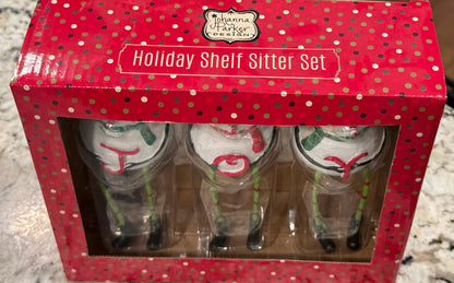 New Joanna Parker snowman JOY christmas holiday shelf sitter set