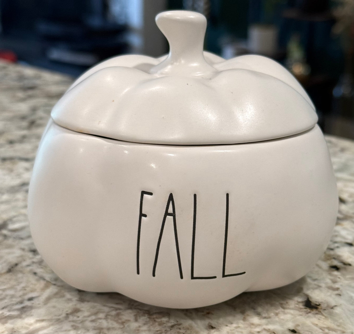 New Rae Dunn white ceramic 4” FALL pumpkin keepsake jar