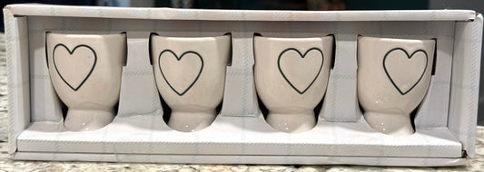 New Rae Dunn white ceramic 4-piece original heart egg holder cups set