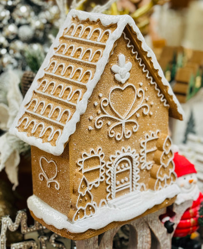 New resin Neutral brown & white Gingerbread house Christmas decor