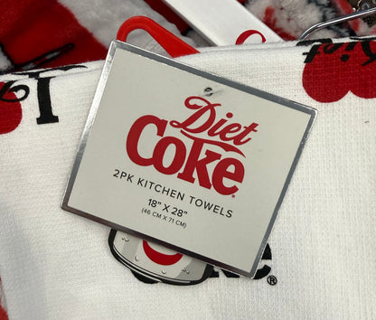 New red plaid Diet Coke fan gift set throw blanket & dish towel lot. 60x70 oversized velvety soft blanket. 2 towels.
