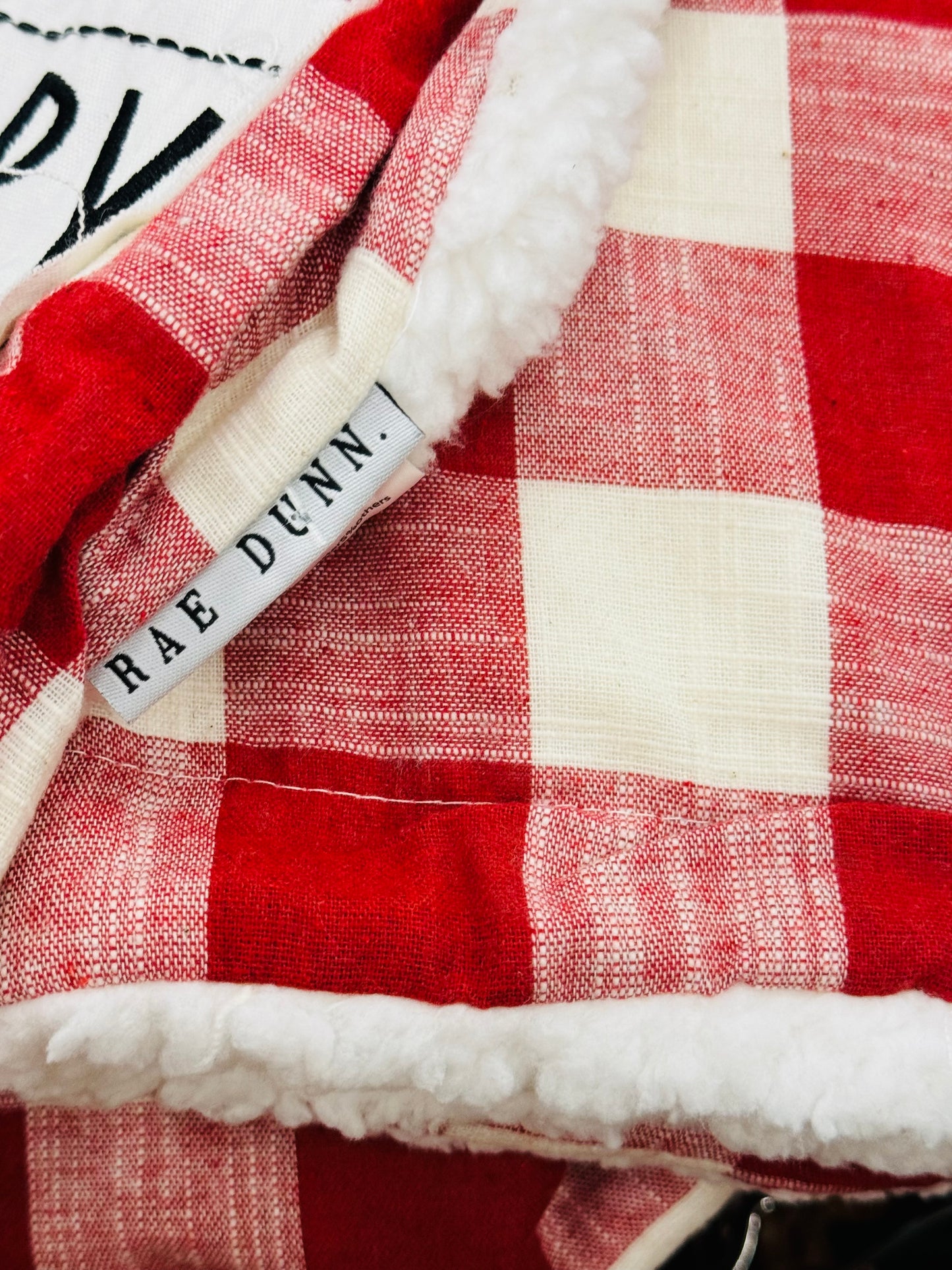 New Rae Dunn 50x60 Red Buffalo plaid Sherpa lined Christmas throw MERRY