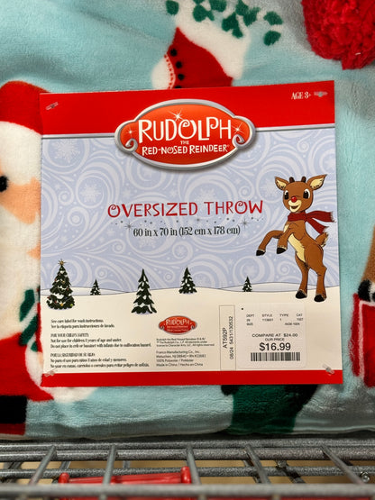 New Rudolph The Red Nosed Reindeer blue Christmas plush throw blanket 60x70