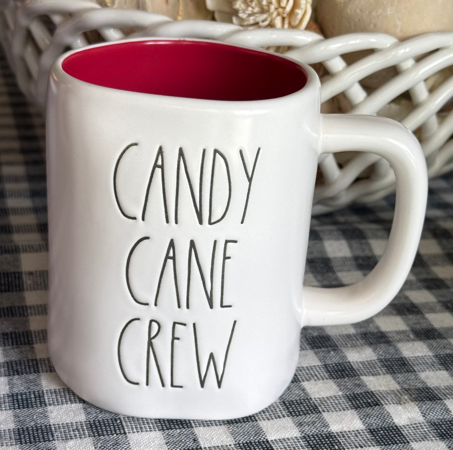 New Rae Dunn white ceramic Christmas decor coffee mug CANDY CANE CREW