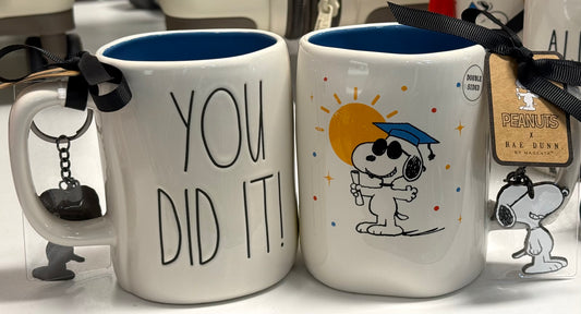 New Rae Dunn x Peanuts Snoopy ceramic coffee mug for Graduation YOU DID IT!