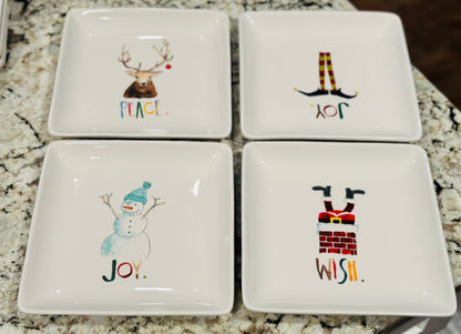 New Rae Dunn retired rare 4-piece Christmas holiday square plate set