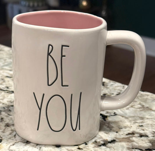 New Rae Dunn white ceramic coffee mug BE YOU