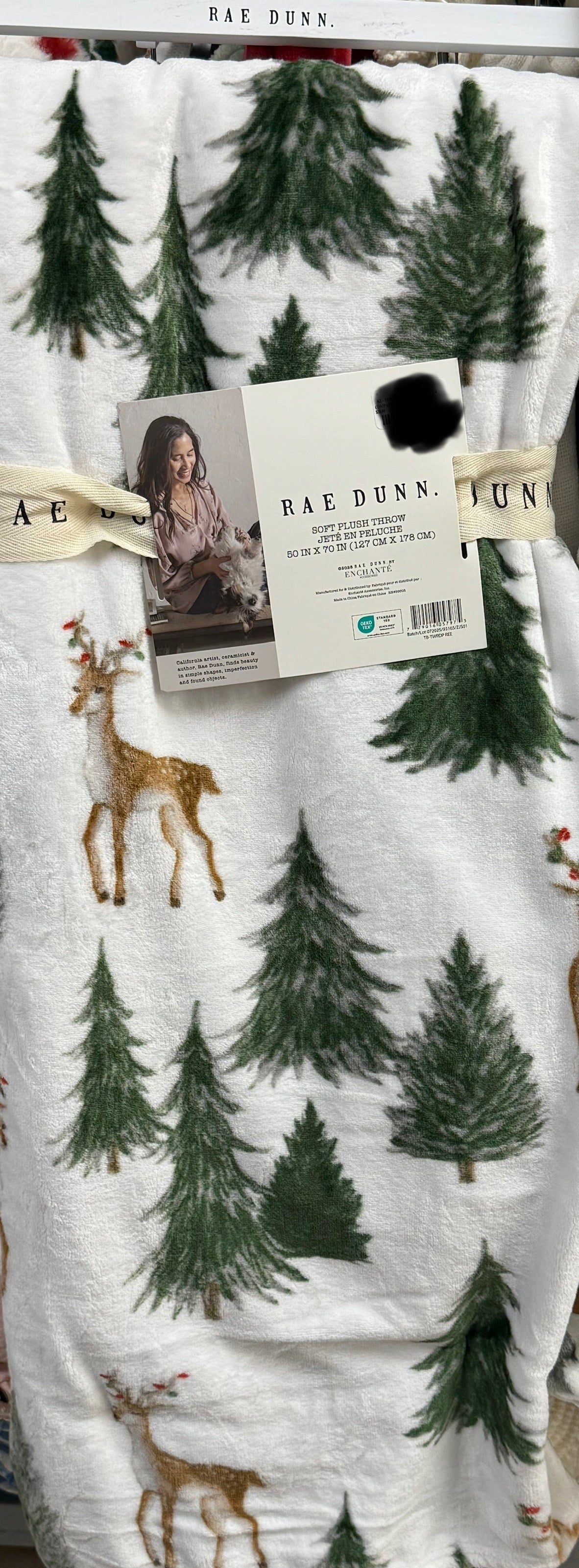 New Rae Dunn white Christmas bedding blanket 50x70 deer 🦌 & trees print
