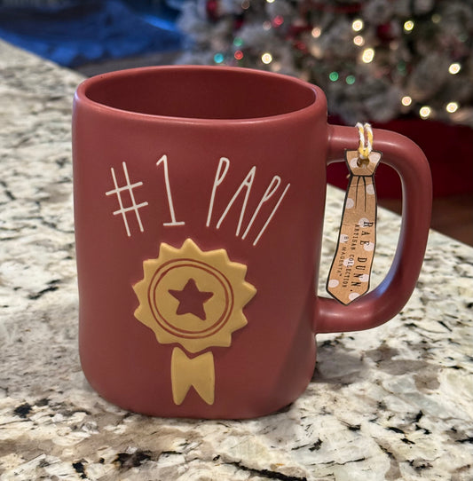 New Rae Dunn burgundy ceramic coffee mug # 1 PAPI