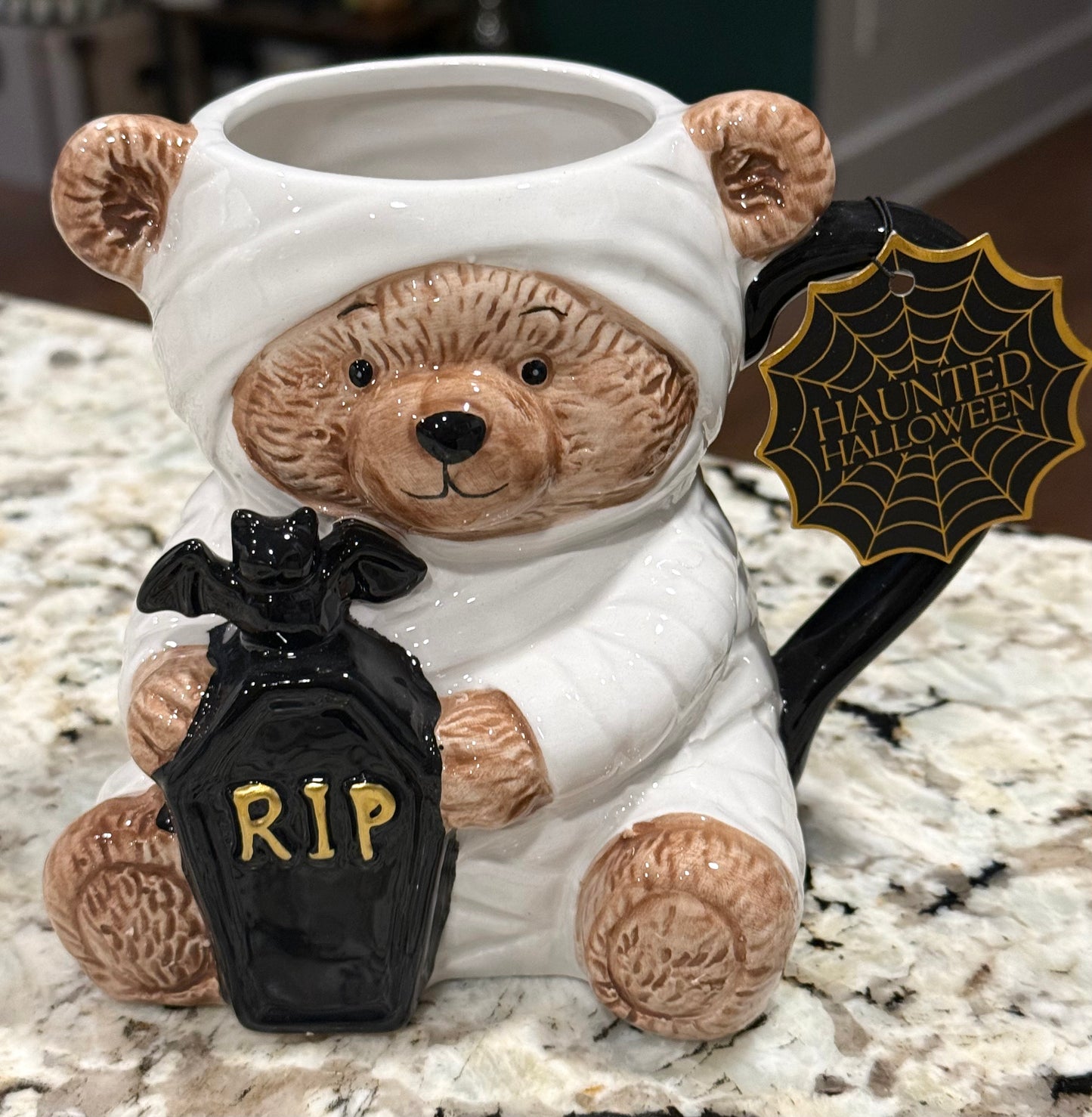 New ceramic Halloween spooky teddy bear coffee mug RIP
