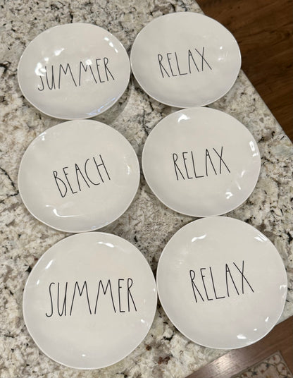 Rae Dunn white melamine 6-piece gently used Mixed lot 8” plate set