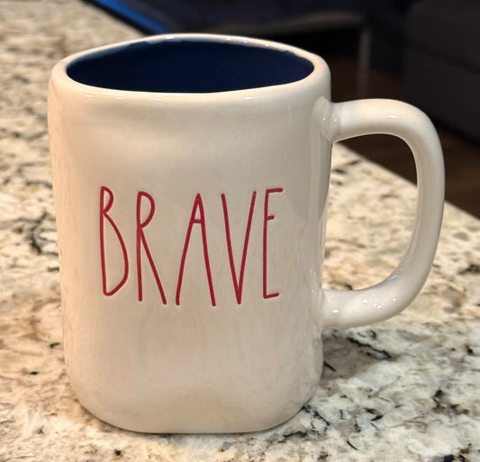 New Rae Dunn white ceramic coffee mug BRAVE