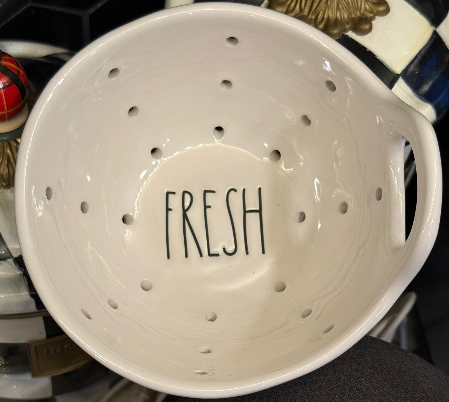 New Rae Dunn white ceramic FRESH mini 4” colander
