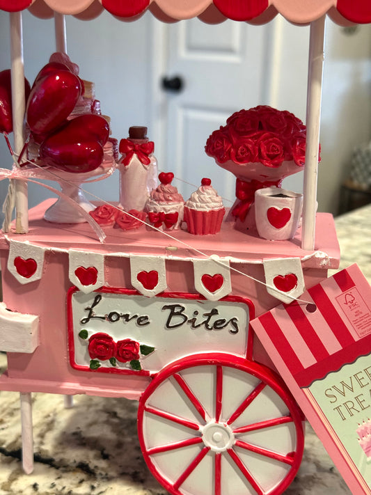 New resin valentines Love Bites heart cart decor piece