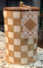 New Made in India ceramic 9” storage butter ceramic check checkered storage canister decor