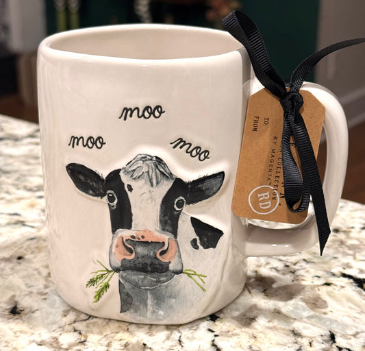 New Rae Dunn white ceramic coffee mug MOO new release