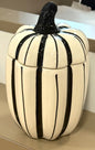 New striped ceramic pumpkin fall canister cookie jar 11.5”