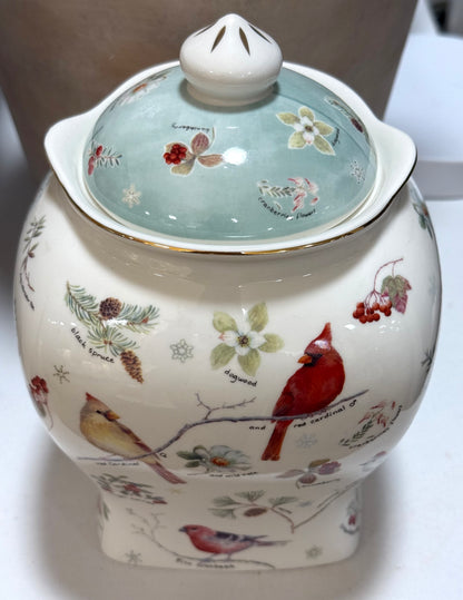 New 8” ceramic cardinal/bird storage container canister